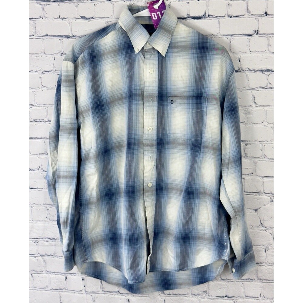 Stetson Mens Check Ombre Plaid Long Sleeve Button-Down Western Blue Sz Med Shirt
